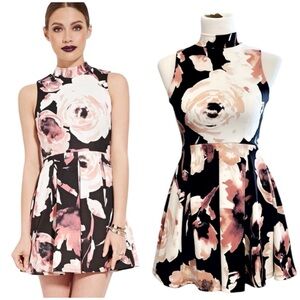 Black Floral Mock Neck Skater Dress - Women’s Small, Forever 21